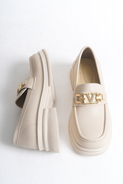 Solo Bag Laceless Stylish Buckle Beige Leather Orthopedic Sole Ergonomic Daily Loafer Shoes