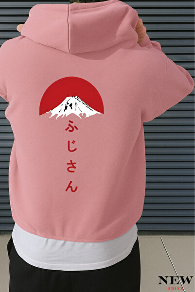 New Shine سويت شيرت مطبوع عليه نص جبلي ياباني