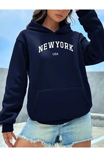 tkn your style Φούτερ με κουκούλα Unisex Newyork με σχέδιο εκτύπωσης Trend Ov...