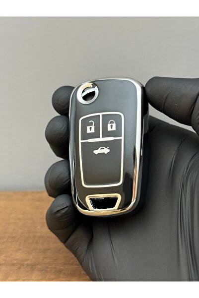 Luxe Aksesuarr Pentru Opel Astraj Insignia Vauxhall -Chevrolet Cruze Husă de protecție pentru chei din silicon cu 3 butoane, negru argintiu