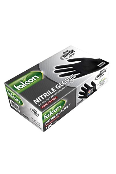 Falcon Nitrile Gloves Powder Free, Medium (Black) - 100 pcs