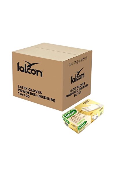 Falcon Latex Gloves Pre-Powdered, Medium - 100 pcs