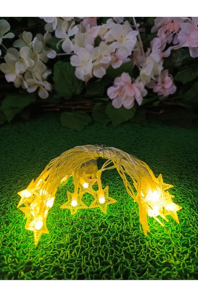 RMSGRUP Yıldız Şekilli 20 Led Pilli Peri Led Işık 3 MT 2 Modlu Düğün Parti Pe...