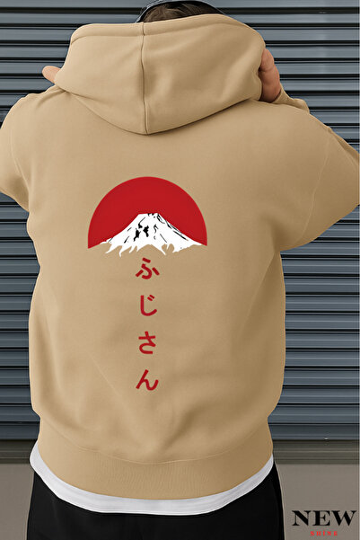 New Shine سويت شيرت مطبوع عليه نص جبلي ياباني