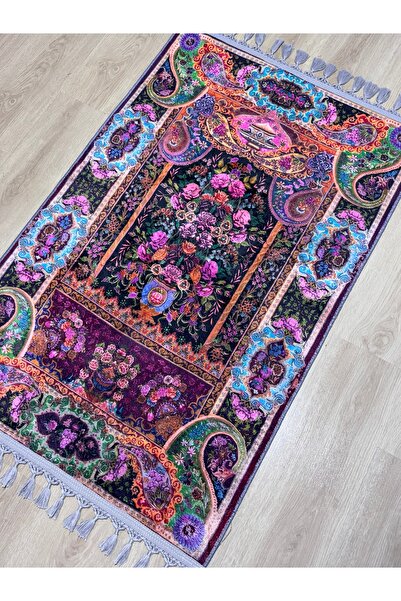 PrayerRug Dokuma Taban Örgü Püsküleri ve İpek Kadar Yumuşak Yüzeyiyle Bambu s...