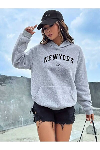 tkn your style سويت شيرت بقلنسوة كبير الحجم بتصميم طباعة نيويورك للجنسين