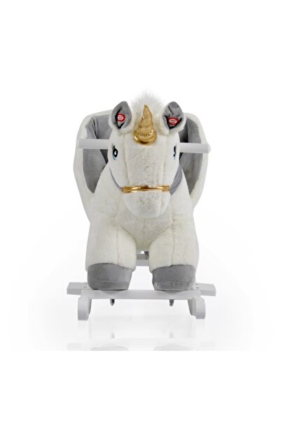 Moni Toys Balansoar pentru Copii, Moni Unicorn Alb, Functie Muzicala, Material Lemn si Plush