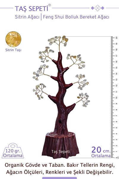 TAŞ SEPETİ Sitrin Taşı Feng Shui Ağacı Para Mal Mülk Bolluk Bereket Kristal H...
