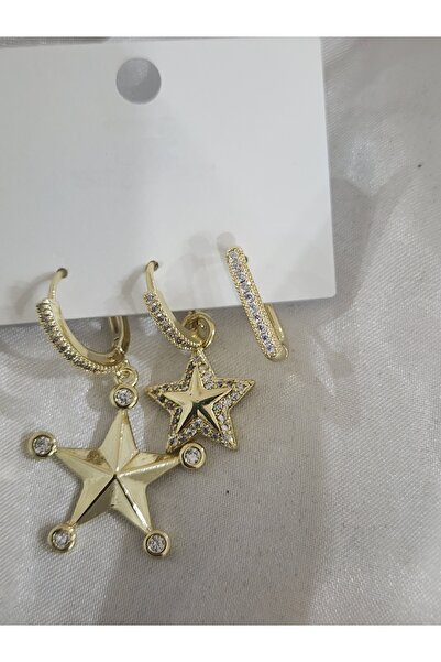 Aylish Bijuteri Gold 3-Star Earring Set