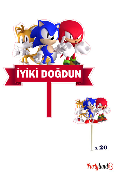 abjad Sonic Temalı Karton Pasta Süsü 20 Adet Sunum Kürdanı
