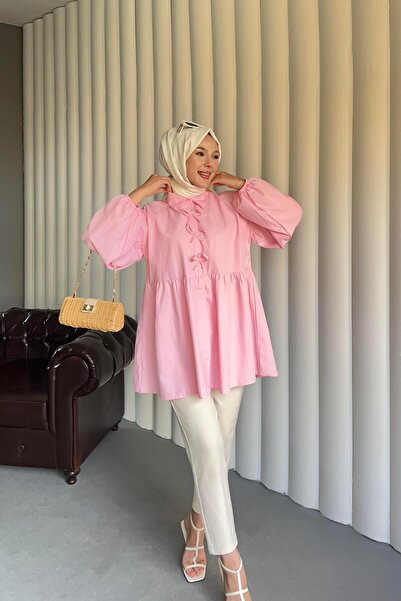 Nergis Neva Butik Poplin fabric bow balloon sleeve hijab tunic