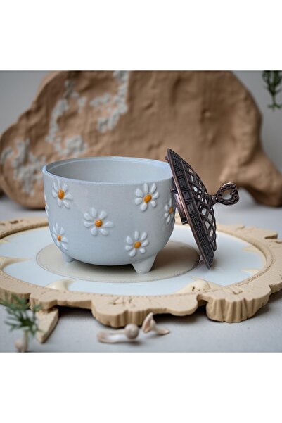 İlbay Çini Takı Ayşen Seramik Şekerli Çayır papatya metal kapaklı