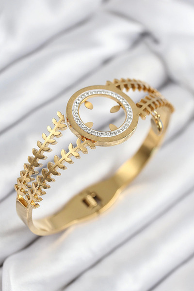 Epilons Bfs 316L Steel Zircon Stone Attachable Gold Color Handcuffs