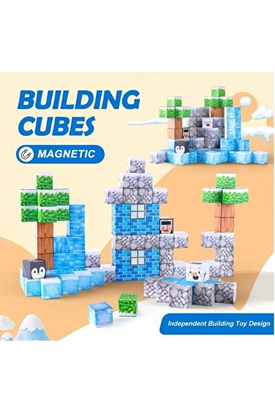 Picodino Set cuburi magnetice colorat Minecraft Ice, tema gheata si zapada, 6...