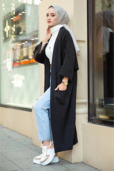 By Mop Bat Sleeve Long Knitwear Cardigan Black