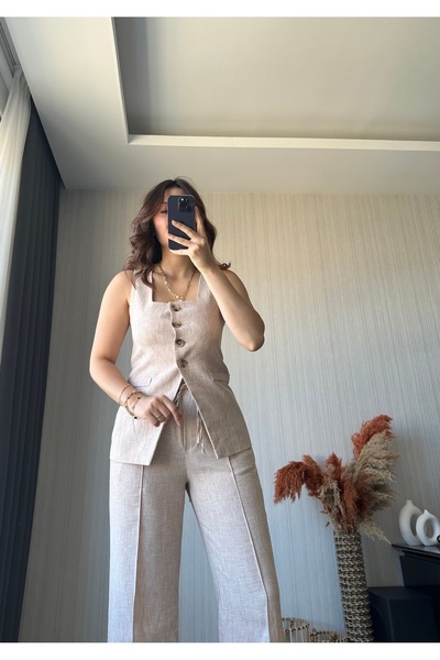 ButikNo35 Dark Stone Vest Pants Set