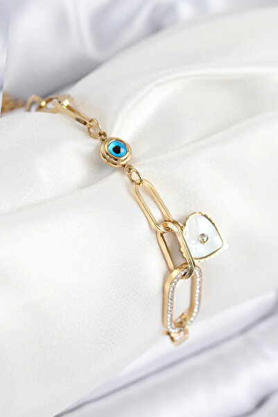 Belle Fusion سوار نسائي من الفولاذ BFS 316L مع خرز عين الشر وحجر الزركون على ...