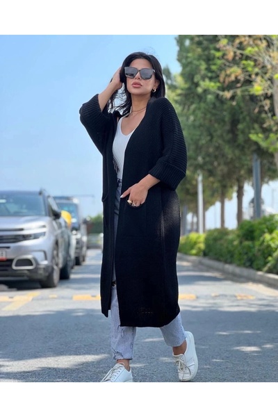 By Mop Bat Sleeve Long Knitwear Cardigan Black