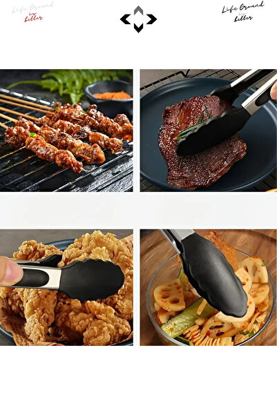 LİGROUND Stainless Steel Kitchen Tongs with Silicone Tips Heat Resistant Non-Slip Handle Grilling Salad Serving Tongs