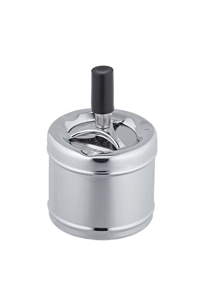 Relaxdays Metal ashtray, with button and rotating disc, 11.5 x 8 cm, gray
