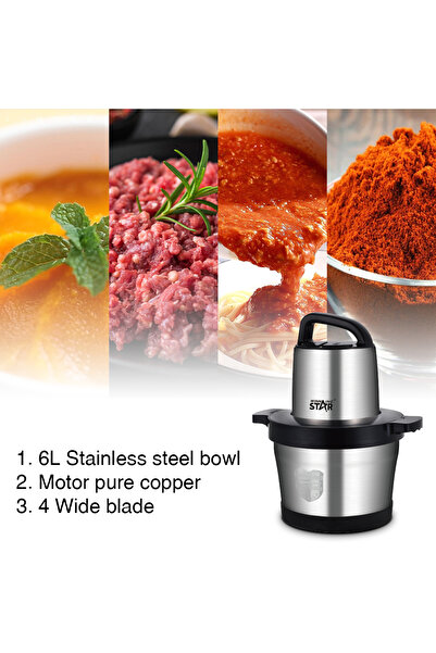 WINNINGSTAR Winning Star Food Chopper, 6 Liter Capacity, Stainless Steel Bowl, Quad Blades, 1000 Watts, Model ST-5560