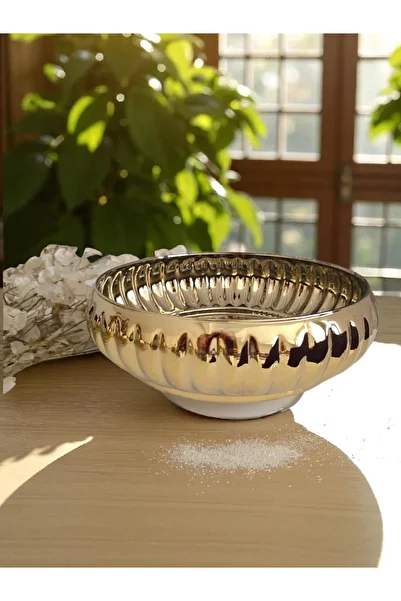 AYZ HOME Gold Mirror Decorated Crystal Glass Footed Bowl
