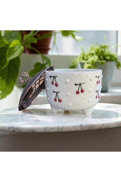 İlbay Çini Takı Ayşen seramik şekerlik metal kapaklı Baby kiraz