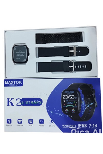 Generic K2 Smart Watch 1.83 Inch Screen with 3 Pairs of Straps and Wireless Charging Black