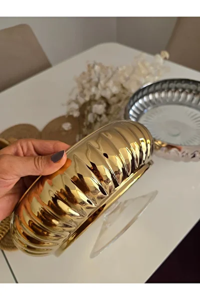 AYZ HOME Gold Mirror Decorated Crystal Glass Footed Bowl