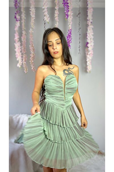 MEDUSA Daphne • Şifon Pileli Mini Abiye – Nişan, Mezuniyet & Özel Davet