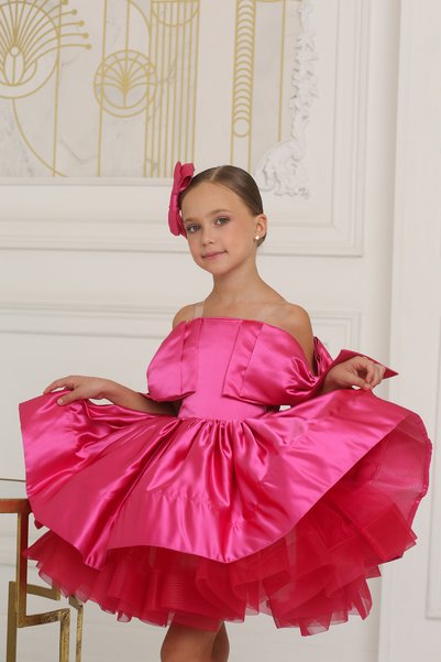 Kids Girl's Prom Dress and Bow Detail on Sleeves, Graduation, Wedding, Special Day