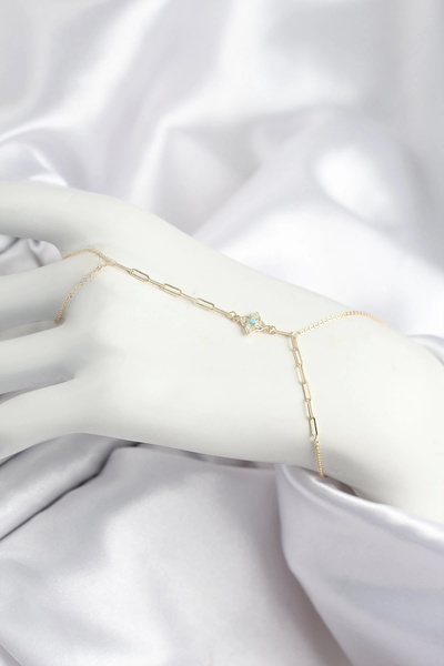 ALFA AKSESUAR 03 Brass Zircon Stone Blue Beaded Clover Model Gold Color Şahmeran - Tj-Sn721