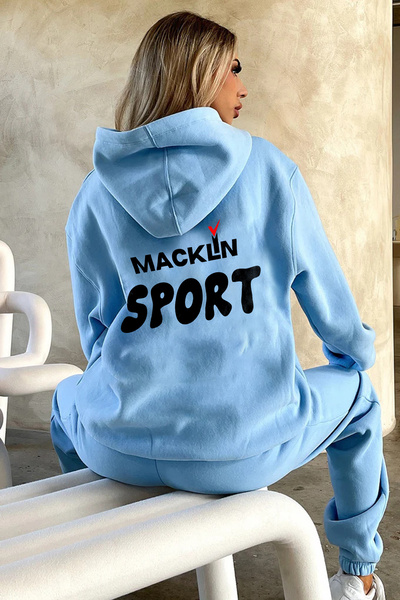 macklin Unisex Erkek Kadın Sport Baskılı Oversize 3 İplik Kapüşonlu Eşofman Takımı