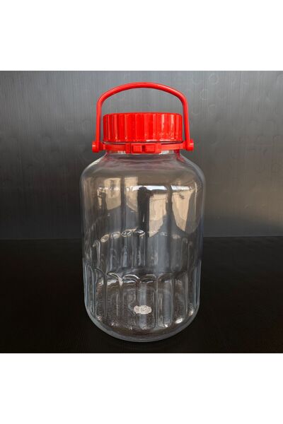 Ahsa Ticaret 1 Piece 8 Liter Large Glass Jar - Pickling and Olive Preserving - Pasabahce Harvest with Red Lid