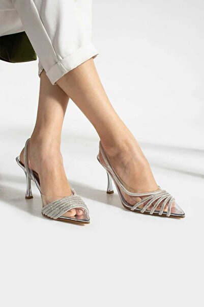 Kevser Transparent Strappy Heels with Stones for Wedding/Engagement/Homecoming (9cm)
