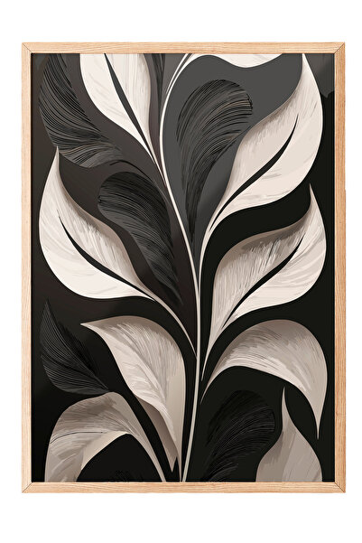 Zestia Πίνακας με ξύλινο πλαίσιο, Φυσικό σχέδιο φύλλων – Ασπρόμαυρο, Διακοσμη...