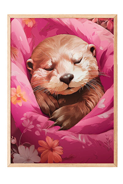 Zestia Tablou cu ramă din lemn, Vidră somnorosă, Poster decorativ pentru came...