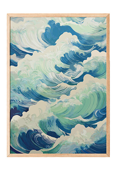 Zestia Tablou înrămat pe lemn, Valuri oceanice, Poster decorativ pentru camer...