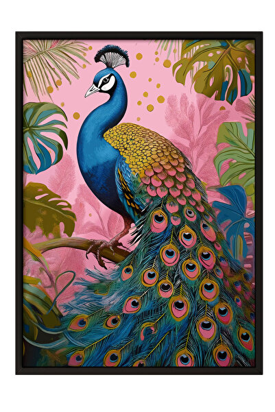 Zestia Tablou înrămat negru, Păun colorat – Detalii clasice, Poster decorativ...