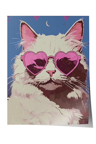 Zestia Poster fără ramă, Pisică cu ochelari – Stil distractiv, Poster decorat...