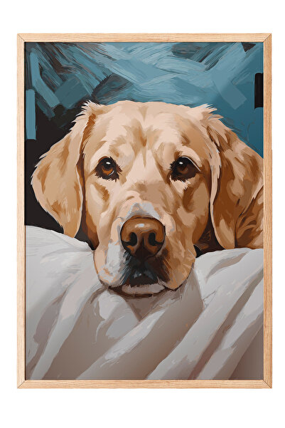 Zestia Tablou înrămat pe lemn, portret realist de câine – tonuri calde, poste...