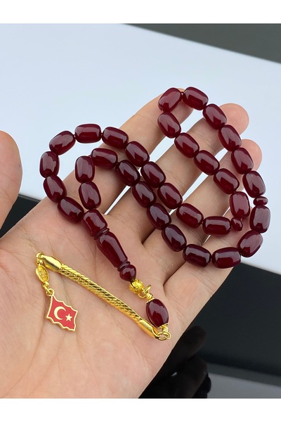 Tesbih Store Capsule Cut Ottoman Imitation Tightening Amber Cherry Color Non-Tarnish Tassel Combination