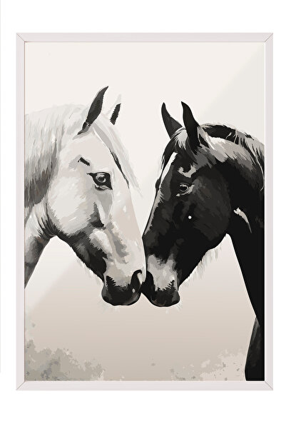 Zestia Tablou înrămat alb, Dragostea pentru cai – Artă alb-negru, Poster deco...