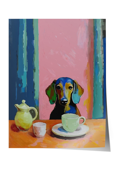 Zestia Poster fără ramă, Câine și cafea – Vesel, Poster decorativ pentru bucă...