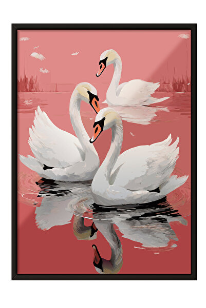 Zestia Tablou înrămat negru, lebede elegante – o notă romantică, poster decor...