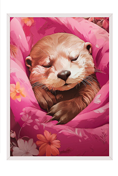 Zestia Tablou cu ramă albă, Vidră somnorosă, Poster decorativ pentru camera c...