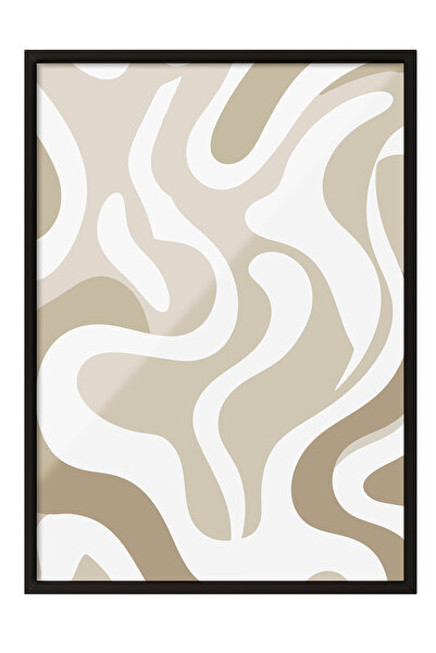 Zestia Πίνακας με Μαύρο Πλαίσιο, Αφηρημένες Κυματιστές Γραμμές – Μπεζ Αποχρώσ...