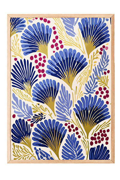 Zestia Tablou cu ramă din lemn, model cu frunze albastre și galbene – Artă vi...