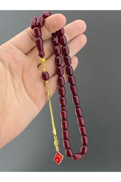 Tesbih Store Capsule Cut Ottoman Imitation Tightening Amber Cherry Color Non-Tarnish Tassel Combination