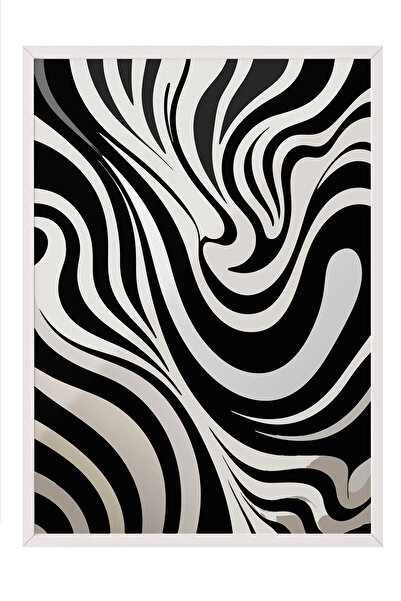 Zestia Tablou cu ramă albă, Val de zebră alb-negru, Poster decorativ pentru c...